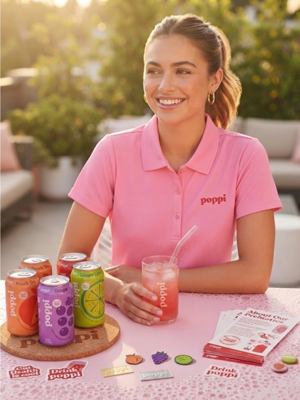 Poppi | Pink Polo | Prebiotic Soda branded promotional apparel